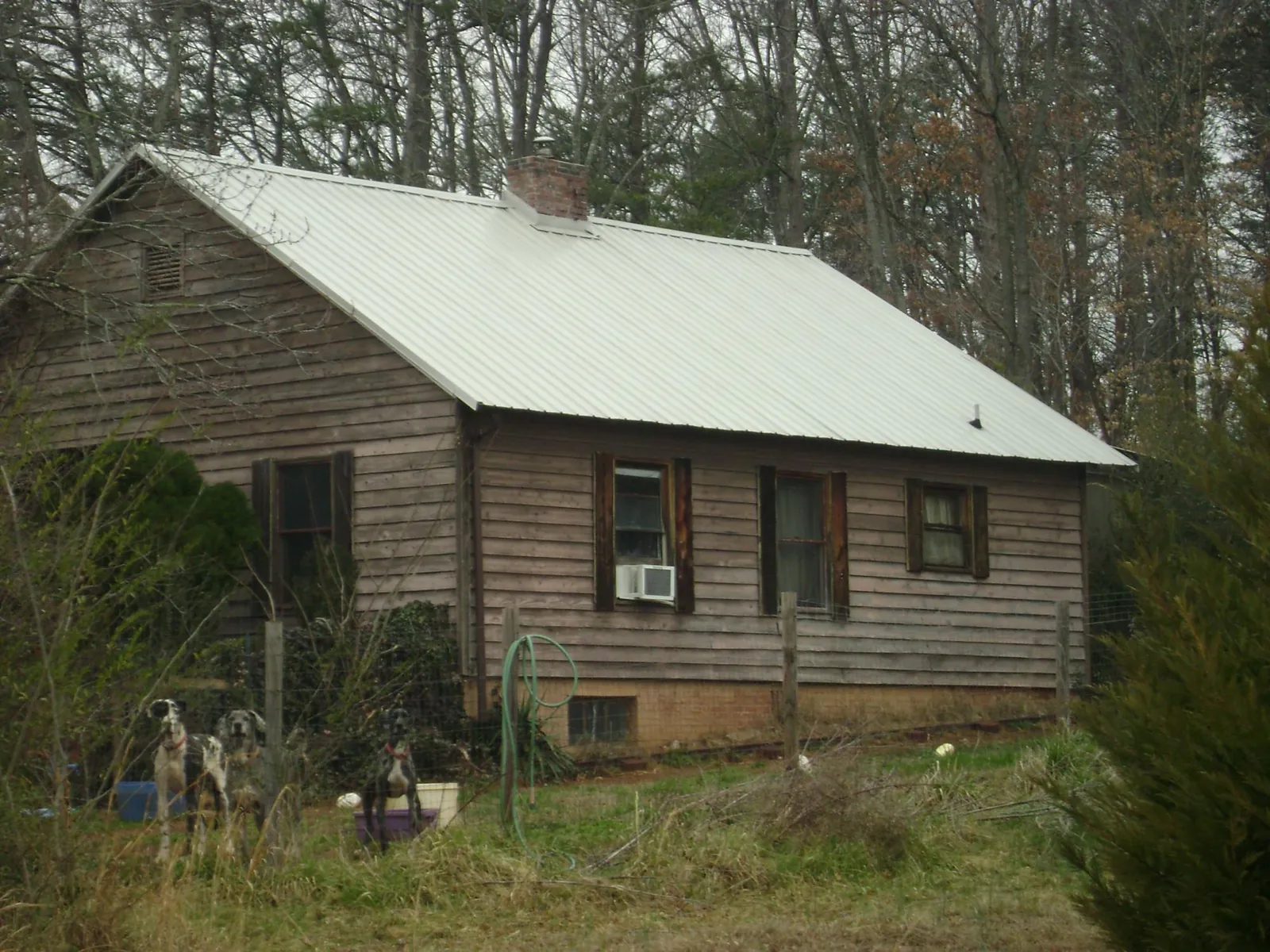 White metal roof on an old wood sided farmhouse, from a Metal Roof Installation job in Felicity